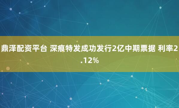 鼎泽配资平台 深痕特发成功发行2亿中期票据 利率2.12%
